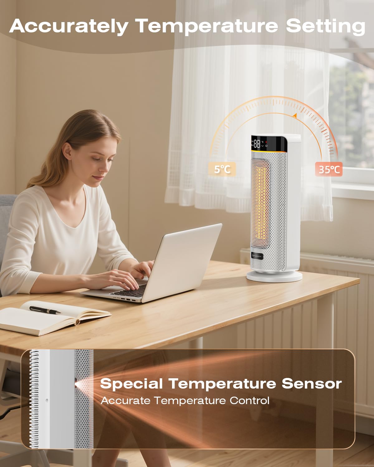 MYCARBON Stufa Elettrica Basso Consumo da Bagno LED Display con TEMP Regolabile 5℃-35℃ 4 Modalità ECO Timer 12h Oscillazione 70° Stufetta 1900w Termoventilatore Spegnimento Automatico con Telecomando