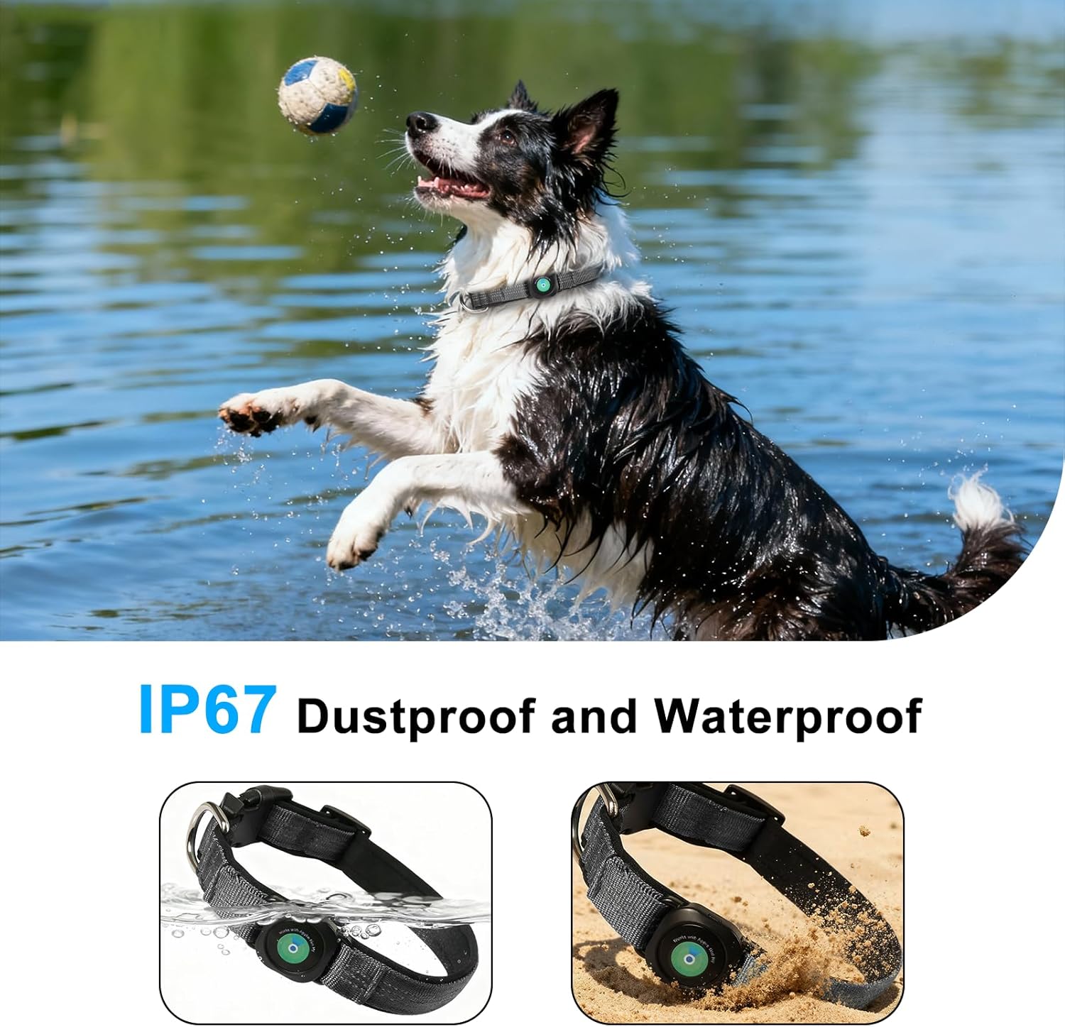 GPS Dog Collar(1 Pack), Mini GPS Cat Tracker, GPS Tracker for Dogs (iOS Only), No Monthly Fee, Compatible with Apple Find My, Anti-Lost, Finder Tag for Kitten Puppy Black M(13.2"-17.5")