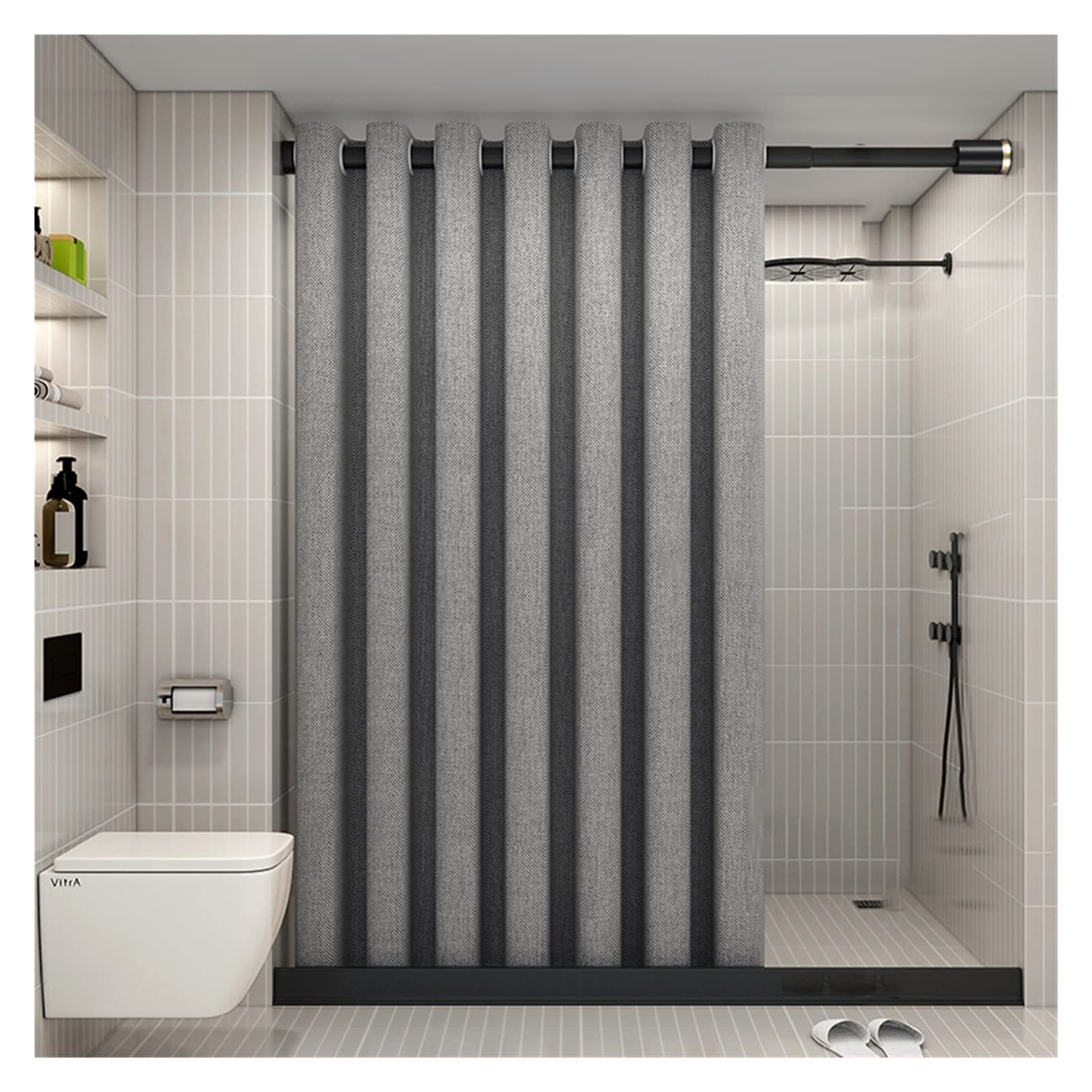 MOBYGKFY Gray Shower Curtain Thickened Linen Bathroom Bathtub Fabric Set Partition