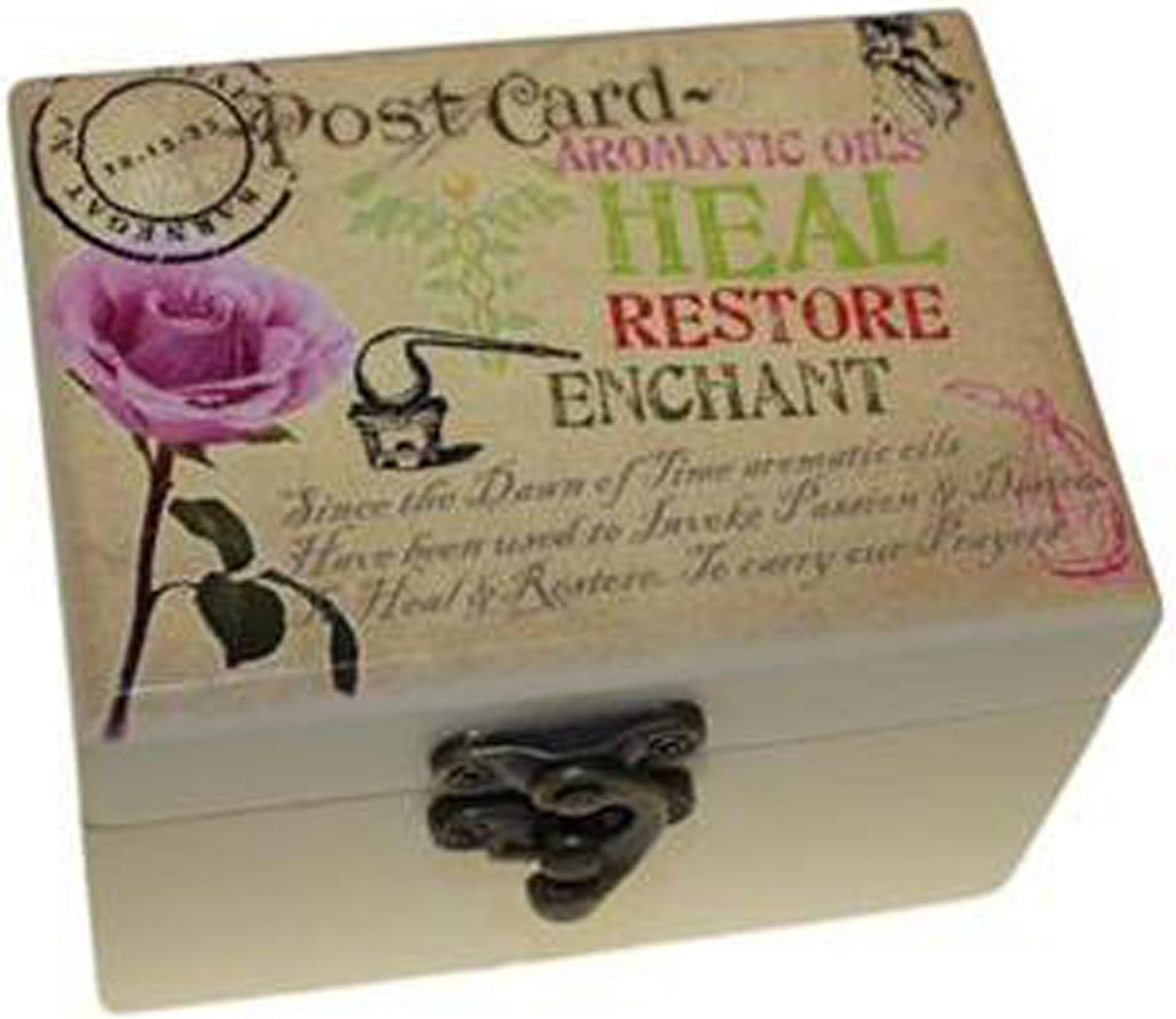 Aromatherapy Essential Oil Box For 6 Bottles (Heal & Restore Vintage Design)