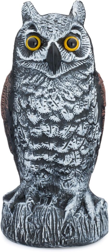 Bird Blinder Scarecrow Fake Owl Decoy - Pest Repellent Garden Protector - (Horned, Small)