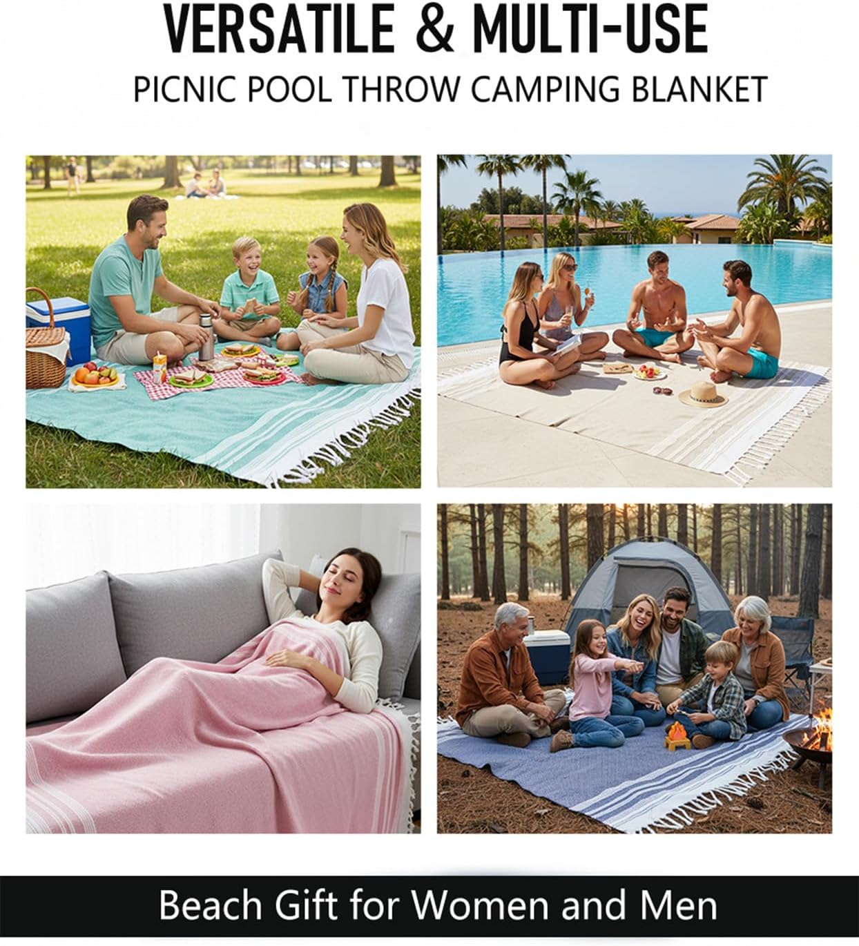 Oversized Turkish Beach Towel Blanket Cotton Giant XL Sandproof Towels Huge Linen XXL Extra Large Big Throw Quilt Blankets for Adults Cloud Travel Camping Glamping Accessories Essentials - Image 6