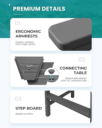 Miniatura 8 de SERWALL Juego de 2 sillas Adirondack altas con mesa de conexión, color gris