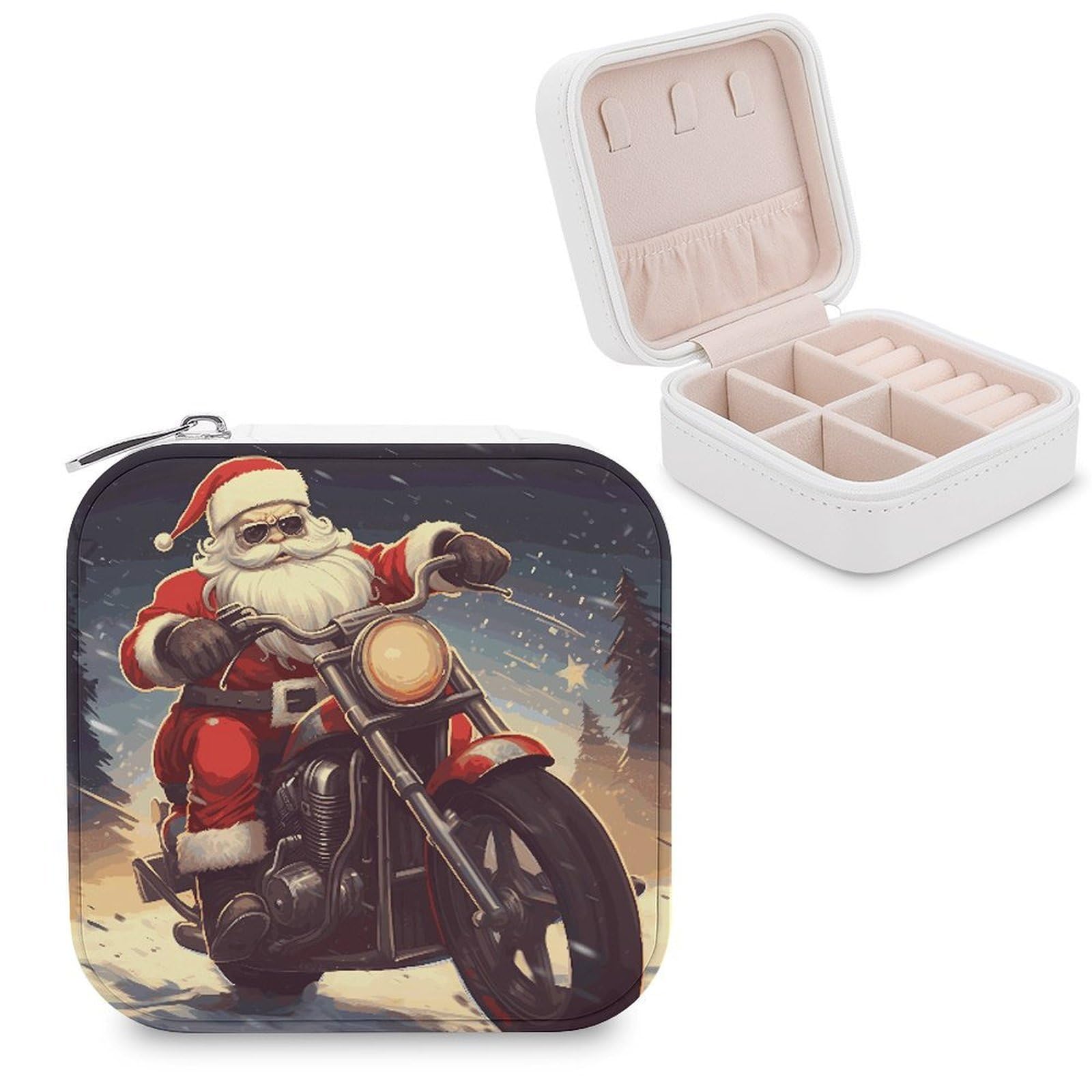 FekiLoot Santa Claus Biker Riding Jewelry Box Exquisite Jewelry Organizer Silver Gold Trinket Storage Case Multi Compartments Cute Earrings Ring Necklace Holder For Woman Household Gift