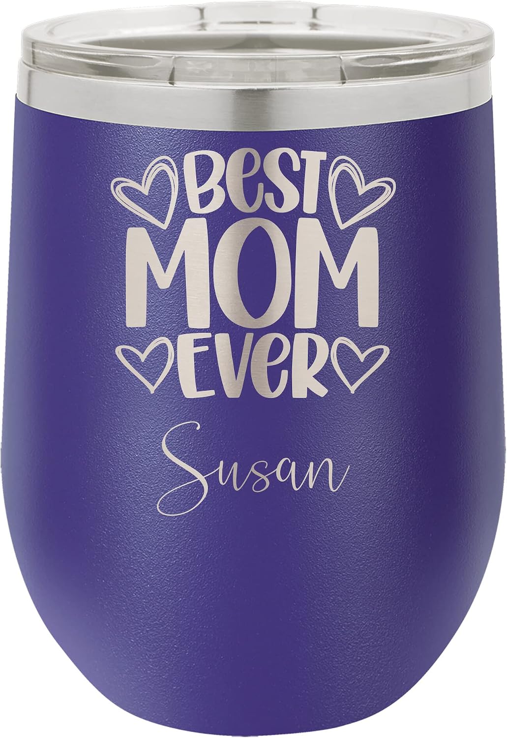 Personalized Mother’s Day 12 oz Stemless Wine Glass Gift for Super Mom, Best Mom in the World, Meemaw Floral Cup, Thank You Mama Mug, Laser Engraved, Vacuum Insulated, Stainless Steel, Includes Lid