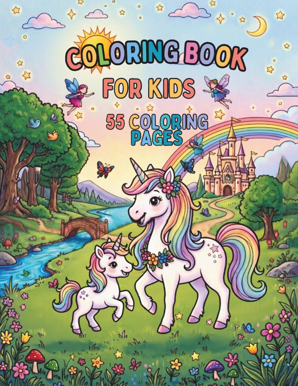 COLORING UNICORNS BOOK FOR KIDS: 55 unicorn coloring pages for kids