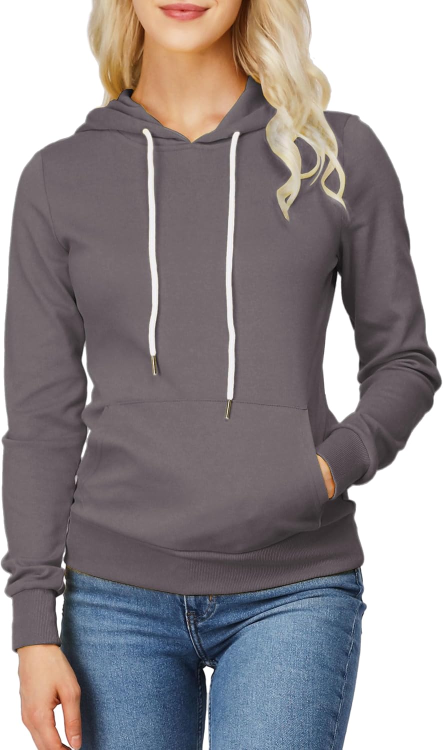 Women’s Slim Fit Pullover Hoodie Lightweight Long Sleeve Kangaroo Pocket Basic Casual wear