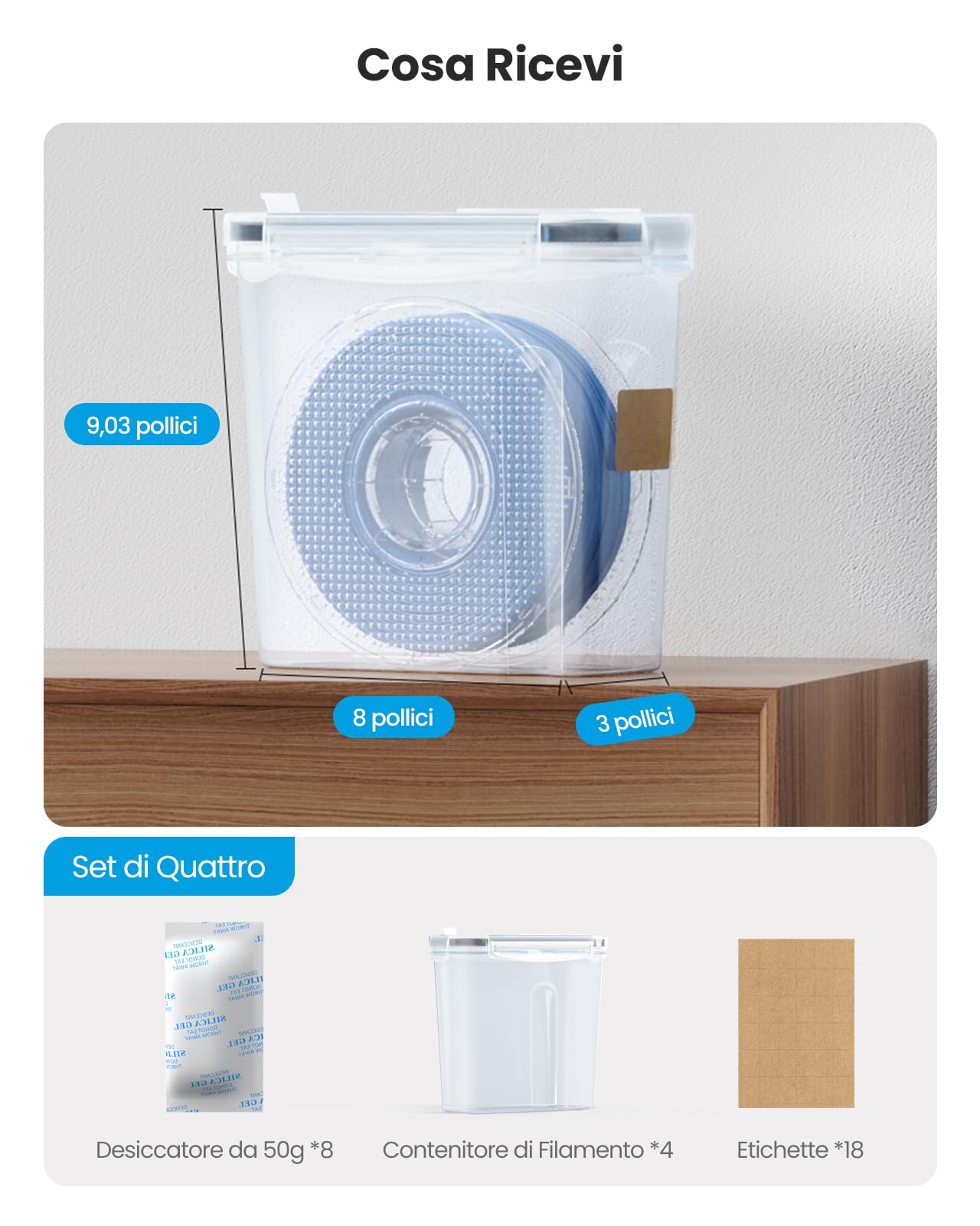 YOOPAI Confezione da 4 contenitori per filamenti, per filamenti di stampa 3D, sigillatura e protezione, con essiccante e etichette, impermeabile e antipolvere, 4,0 l