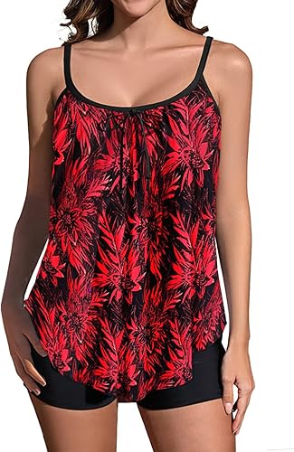 Miniatura 1 de REKITA Trajes de baño tankini fluidos para mujer trajes de baño tankini para dos piezas camiseta sin mangas con pantalones cortos