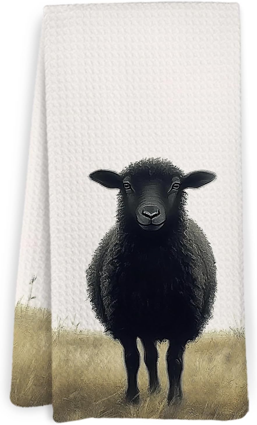 Black Sheep Farmhouse Kitchen Towels, Sheep Gifts Dish Towels, Vintage Rustic Farm Animal Dish Towels Decorative Hand Tea Towel for Bathroom Kitchen, Gifts for Animal Lovers, 16x24 Inches