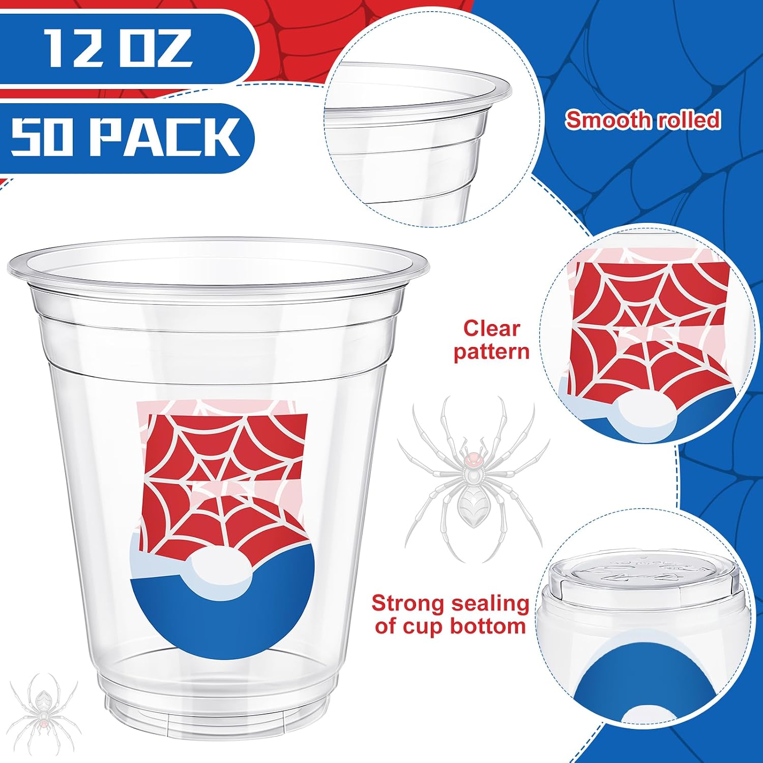 Uiifan 50 Pcs Spider 5th Birthday Party Supplies 12 oz Spider Web Disposable Plastic Cups Cartoon Hero Cups Cheers to 5 Fifth Red Blue Party Supplies 5 Year Old Friends Birthday Decoration