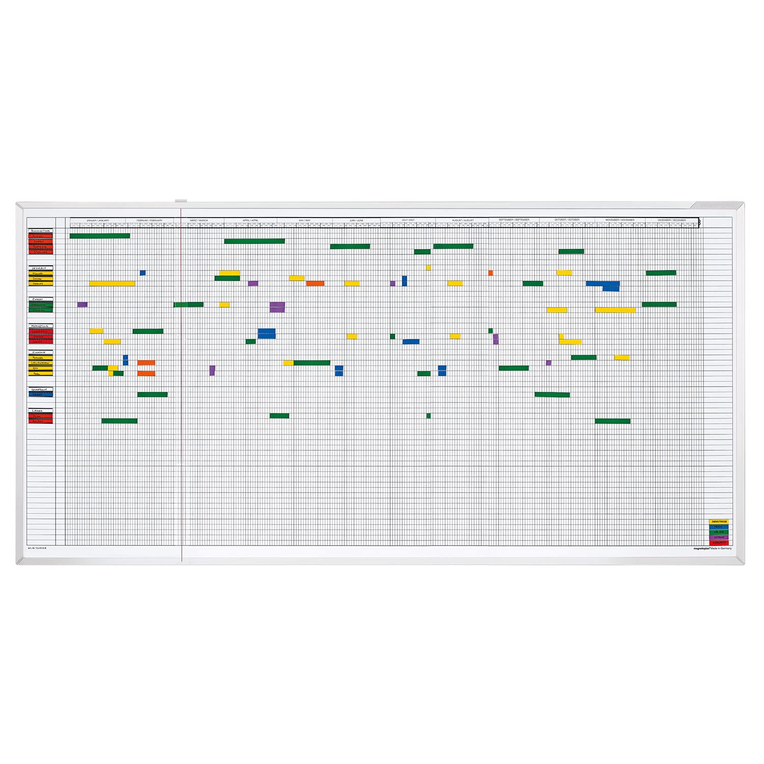 magnetoplan Aktivitäten- und Urlaubsplaner, 5-Tage-Woche | BxH 1500 x 600mm | Magnethaftender Jahresplaner für 45 Mitarbeiter bzw. Vorgänge | Magnettafel zur Terminplanung und Personalplanung
