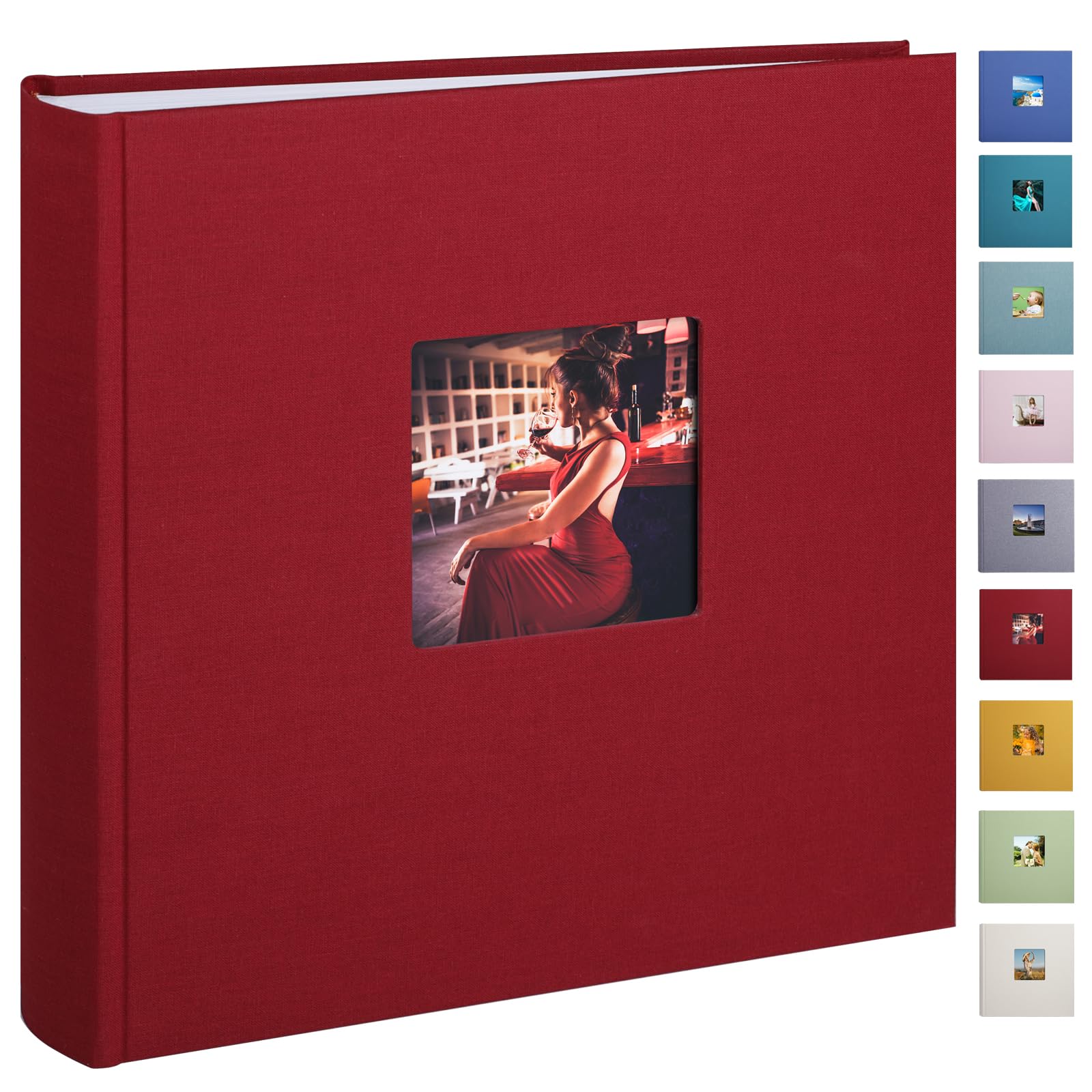 Leinen Fotoalbum, Fotobuch zum Selbstgestalten und Einkleben (30x30 cm, 120 Seiten, Weinrot)