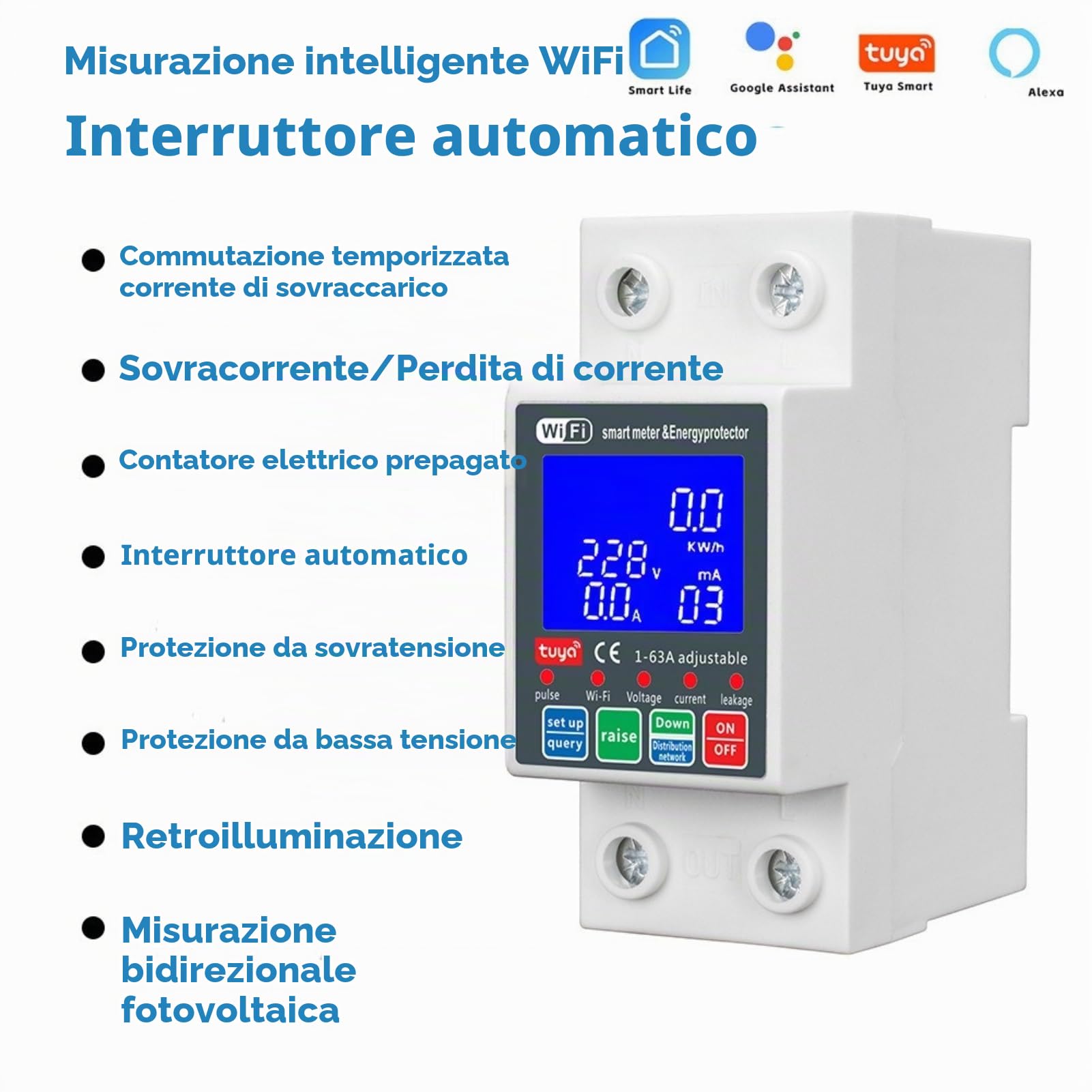 Jadeshay Contatore Energia Elettrica WiFi 63A 230V Intelligente Misuratore Consumo Elettrico Smart Interruttore Automatico con Protezione da Sovraccarico Tuya APP Telecomando per Case e Fotovoltaico