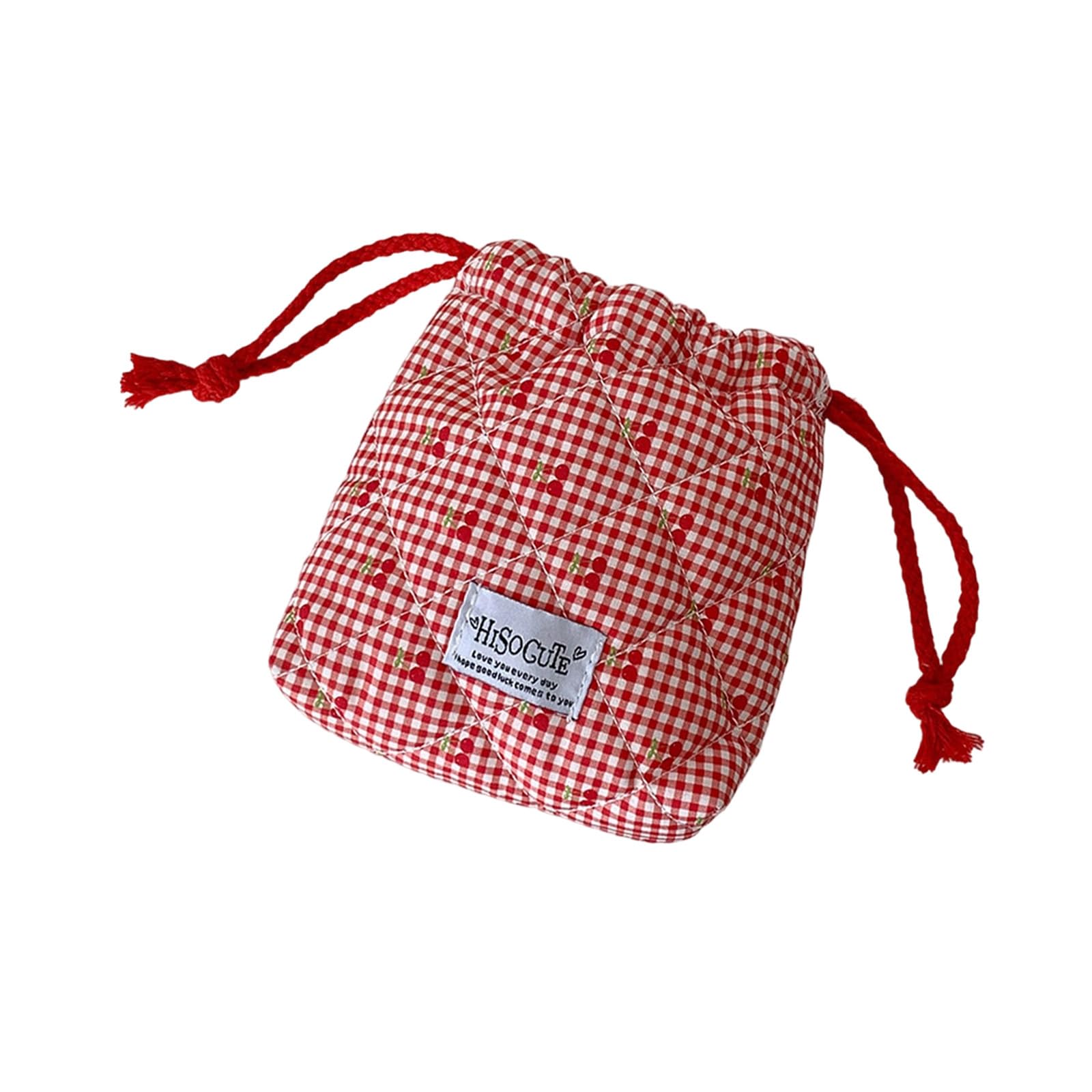 Sturdy Polyester Cotton Drawstring Pouches Portable Storage Solution for Home Travel Fashionable Cherrys Plaids Organizers