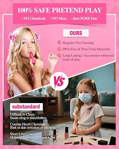 Miniatura 5 de Kit de maquillaje falso para niños con espejo, juguetes de maquillaje para niñas, regalos de cumpleaños para niños de 3, 4, 5, 6, 7, 8, 9, 10, 11,