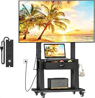 Rolling TV Stand with Power Outlet,TV Cart with Fabric Drawer for 23-75 ...