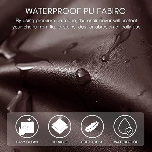 Miniatura 2 de SearchI Fundas de asiento impermeables para sillas de comedor, paquete de 6 fundas elásticas de cuero sintético para sillas de comedor, fundas de