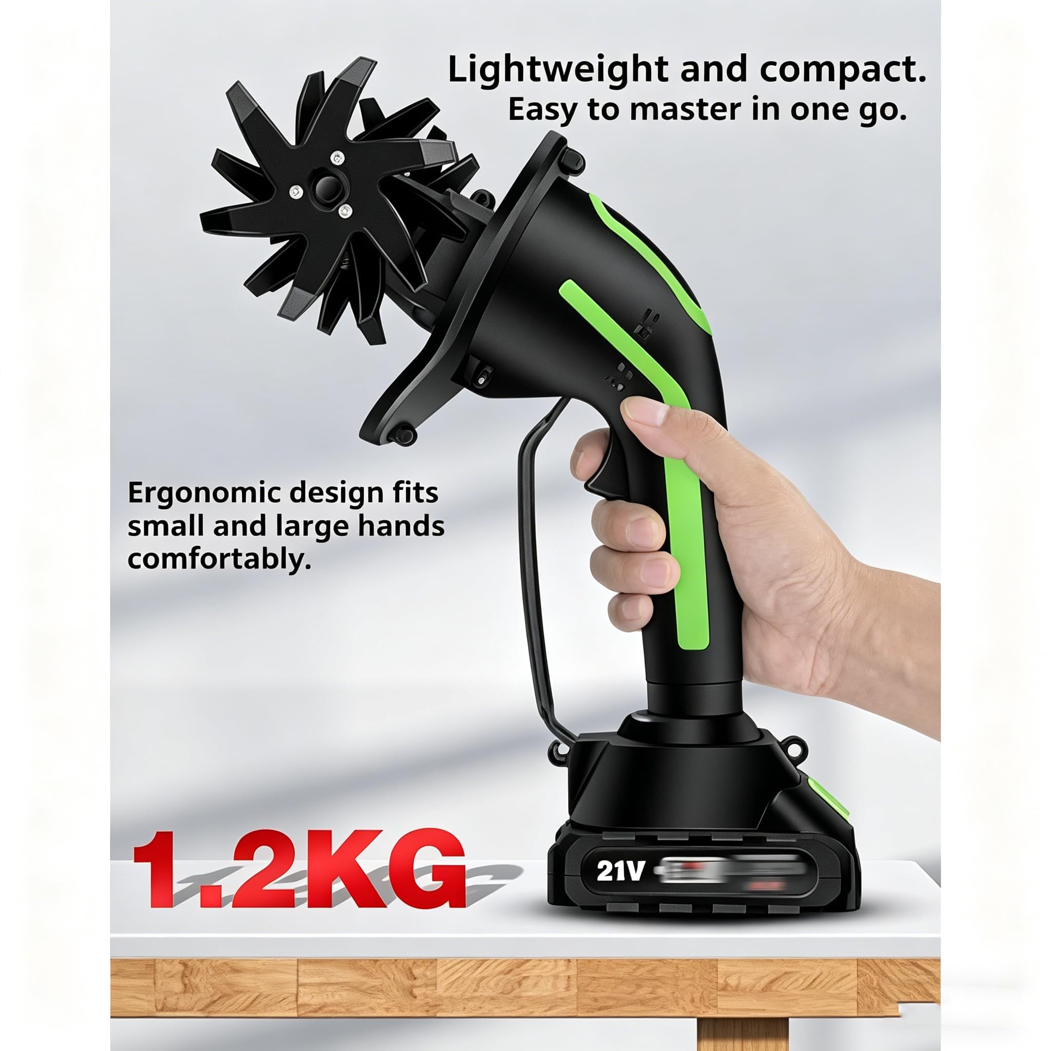 Motobineuse de jardin portative 2 en 1, cultivateur sans fil avec rallonge de 1,3 m, désherbeur électrique léger avec 2 batteries, lames en acier au manganèse à 4 rangées