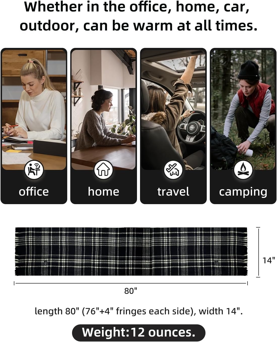 Heated Scarf for Women and Men With Portable Rechargeable Battery, Electric Neck Scarf for Cold Weather Winter