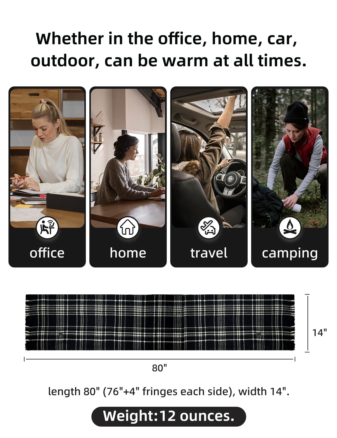Bufanda térmica para mujeres y hombres con batería recargable portátil, bufanda eléctrica para el cuello para clima frío invierno, Negro clásico 4