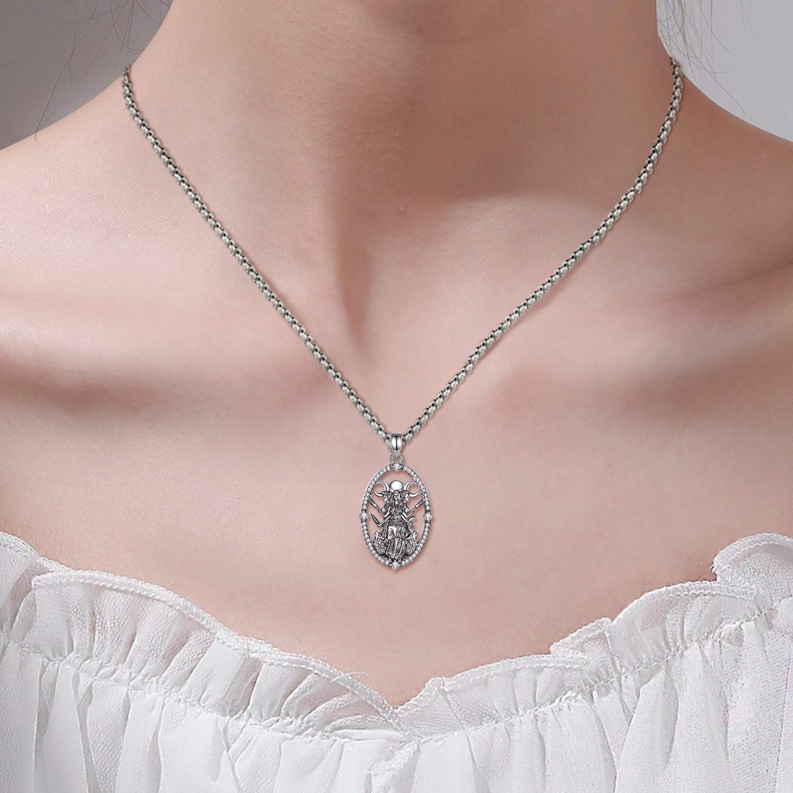 AEONSLOVE Hekate łańcuszek z wisiorkiem w kształcie , srebro próby 925, Lilith, łańcuszek na szyję z zawieszką w kształcie koła Hekate z potrójną zawieszką w kształcie księżyca