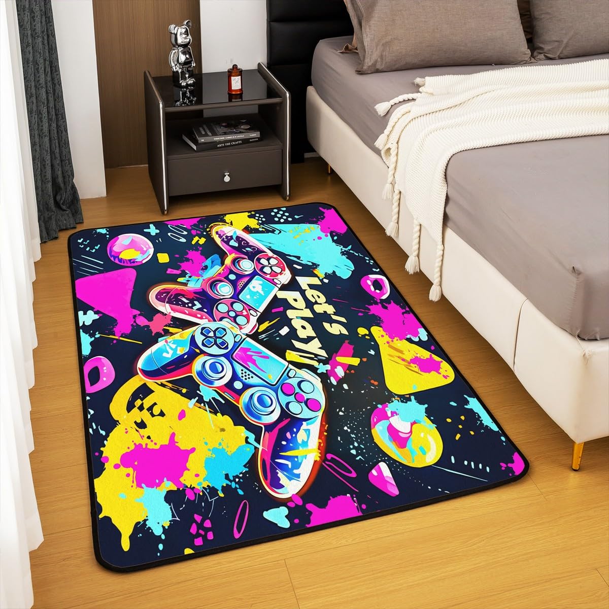 Loussiesd Dywan do salonu dla graczy, 150 x 200 cm, gamingowy dywan akcentujący dla chłopców, dziewcząt, nastolatków, nowoczesny kontroler konsoli do gier, wewnętrzna mata podłogowa, joystick,