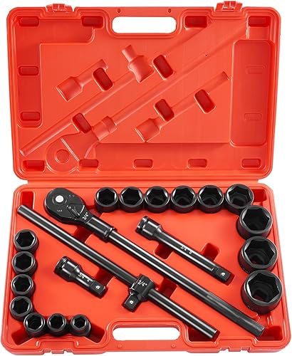 Miniatura 80 de VEVOR Juego de dados de impacto de 3/4 pulgadas, 29 piezas, enchufes de 6 puntos, construcción resistente, CR-M0, juego de llaves de vaso de 3/4