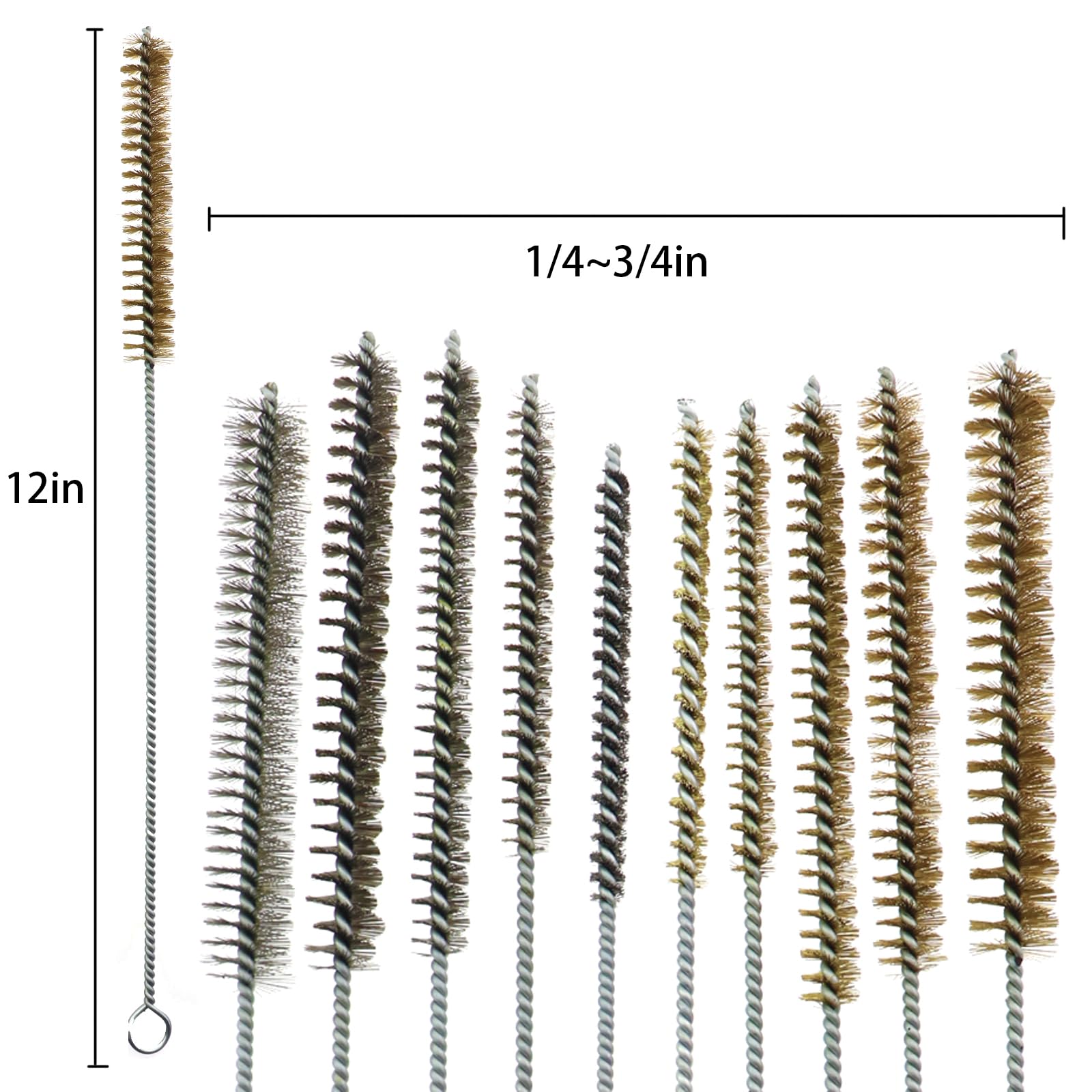 Caishun 10PCS Pipe Cleaning Brush Set 12in Silver Stainless Steel Wire Copper Wire Brush Dusting Rust Removal Sanding Polishing Deburring Used for Pipes Air Cylinders Tight Spaces Brushes