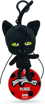 Miraculous Ladybug - Kwami Lifesize Plagg, 5-inch Cat Plush Clip-on Toys for Kids, Super Soft Collectible Stuffed Toy with Glitter Stitch Eyes and Color Matching Backpack Keychain Wyncor M13017