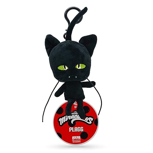 Miraculous Ladybug - Kwami Lifesize Plagg, 5-inch Cat Plush Clip-on Toys for Kids, Super Soft Collectible Stuffed Toy with Glitter Stitch Eyes and Color Matching Backpack Keychain (Wyncor) (M13017)