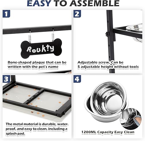 Miniatura 6 de ADENGL Cuencos elevados para perros con comedero lento, 5 alturas ajustables, antideslizantes, marco de metal duradero, tapete a prueba de derrames,