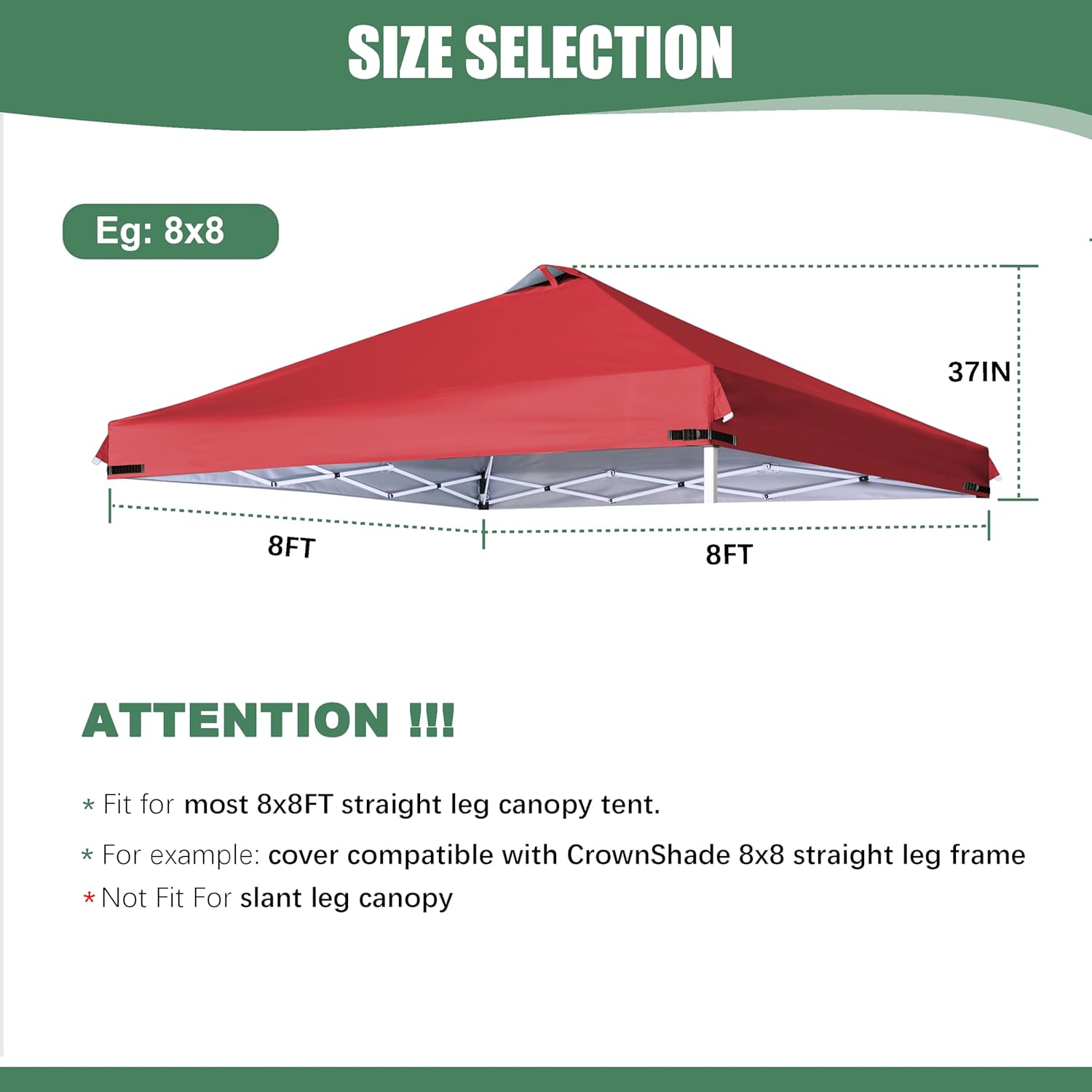 Canopy Replacement Top with Air Vent and Buckle for 8x8 Tent Frame, (Red)