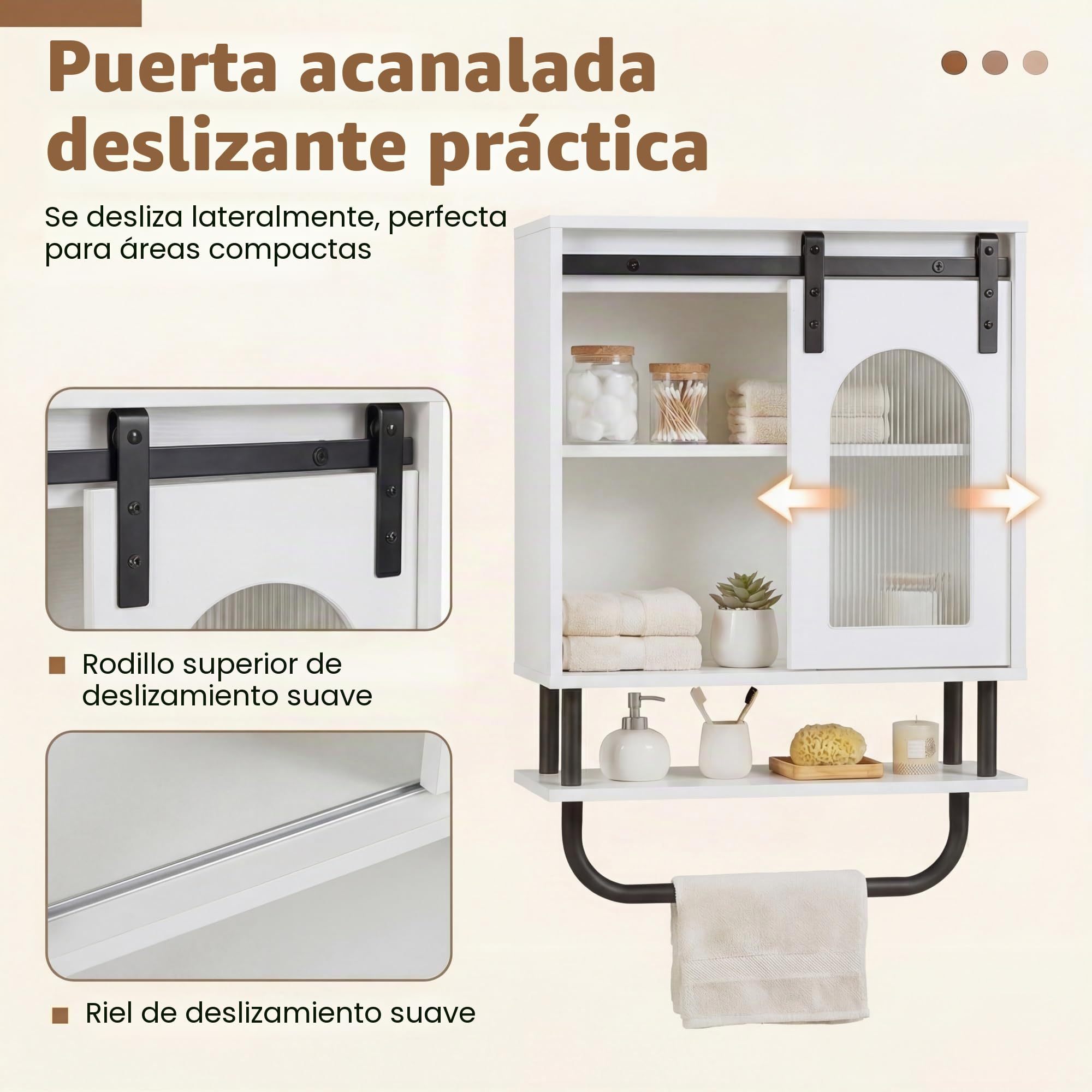 LIFEZEAL Armario de pared para baño, armario de baño con toallero, armario colgante con compartimento abierto, armario colgante para baño, cocina y salón, 50 x 20 x 70 cm, color blanco