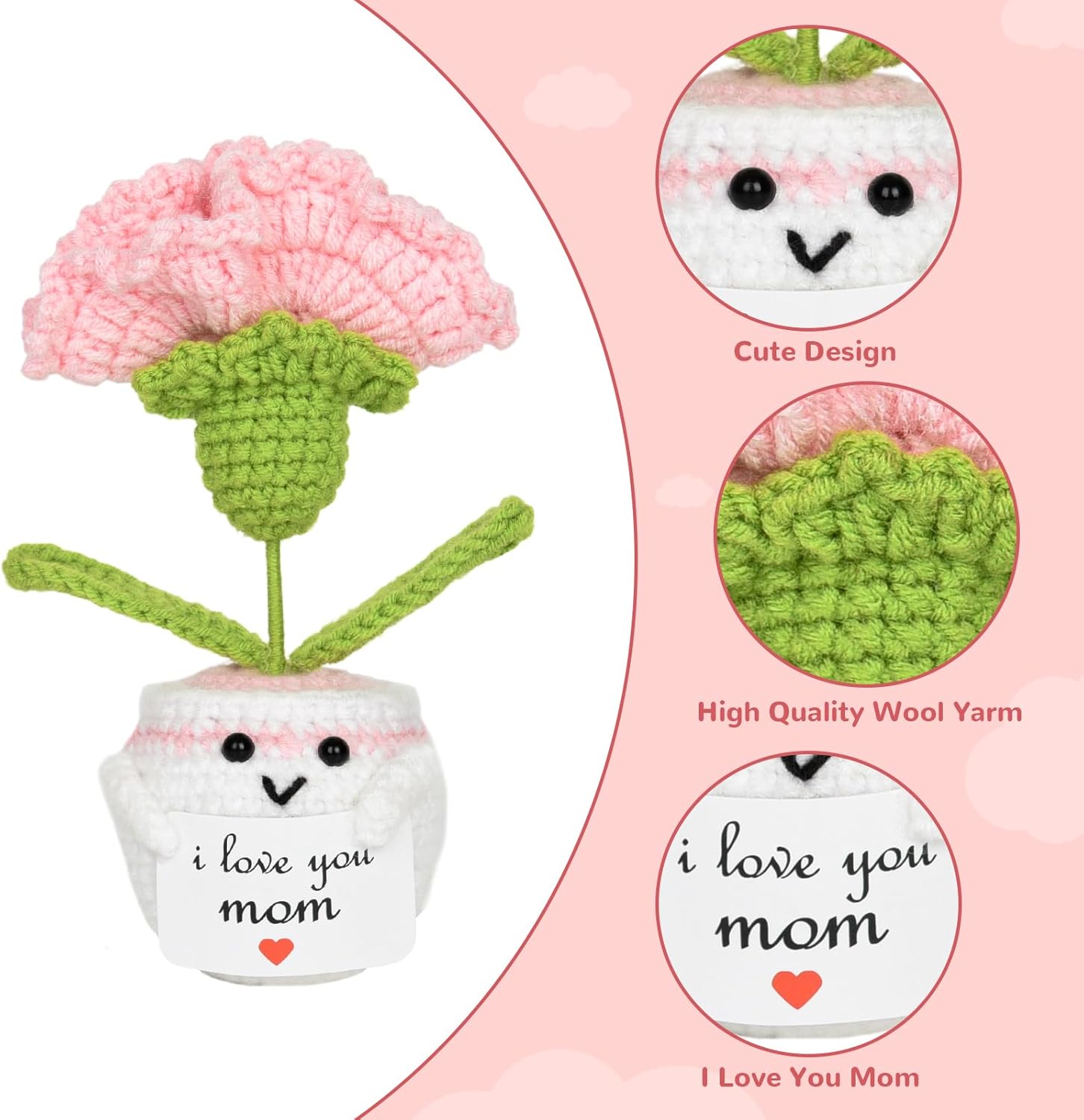 Mom Gift from Daughter,I Love You Mom Handmade Crochet Flower Gift for Mother's Day, Birthday & Christmas Funny Cute Small Unique Presents for Mama, Flower Crochet Doll - Image 3