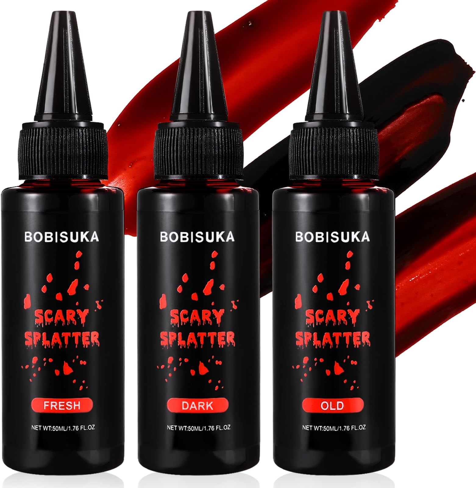 BOBISUKA3PCS Halloween Fake Blood Kit, Fresh/Dark/Old Washable Realistic Liquid Dripping Stage Blood for SFX Makeup, Cosplay, Party, Horror Film
