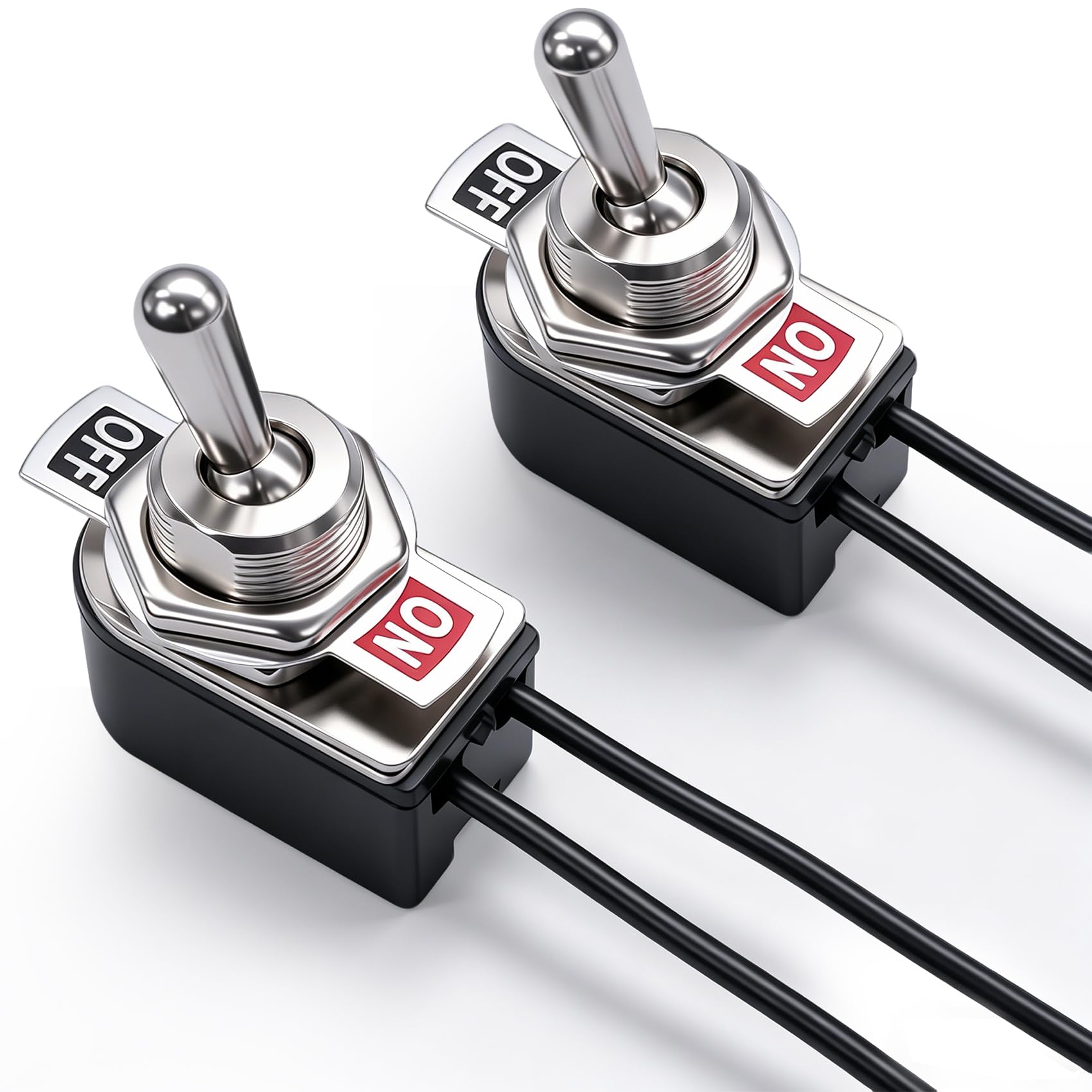 Taiss 2pcs Toggle Switch SPST 2 Position Latching ON/Off 6A AC 125V /10A DC 12V Toggle switches Incidental 5.2 inch Connect Wire Rocker Arm Switch KNS