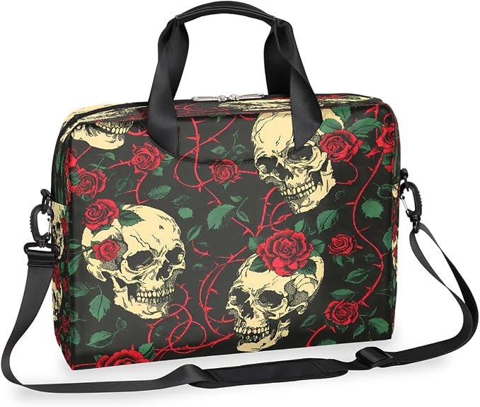 Laptop Bag Retro Rose Floral Skull Pattern Laptop Case Sleeve Messenger Bags with Shoulder Strap Briefcase for Laptop 13 14 14.5 15.6 16 in