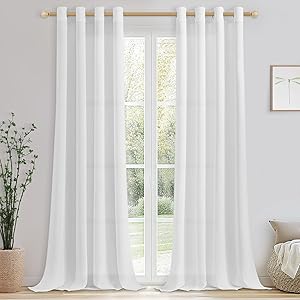 CUTEWIND Vorhang Weiß mit Ösen Leinenoptik Kinderzimmer Vorhänge Weiss Halbtransparent Ösenschal 245 cm Lang, 140 cm Breit, Gardinenschals Leinen 2er Set für Wohnzimmer Schlafzimmer
