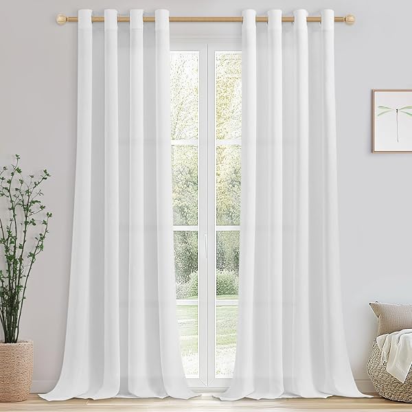 CUTEWIND Vorhang Weiß mit Ösen Leinenoptik Kinderzimmer Vorhänge Weiss Halbtransparent Ösenschal 245 cm Lang, 140 cm Breit, Gardinenschals Leinen 2er Set für Wohnzimmer Schlafzimmer
