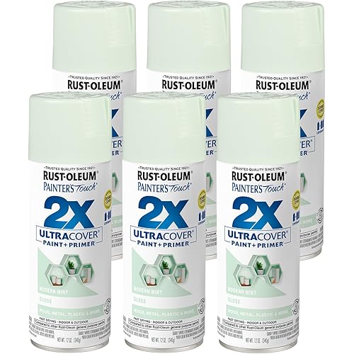 Rust-Oleum 329200-6PK Painter's Touch 2X Ultra Cover Spray Paint, 12 oz, Gloss Modern Mint, 6 Pack