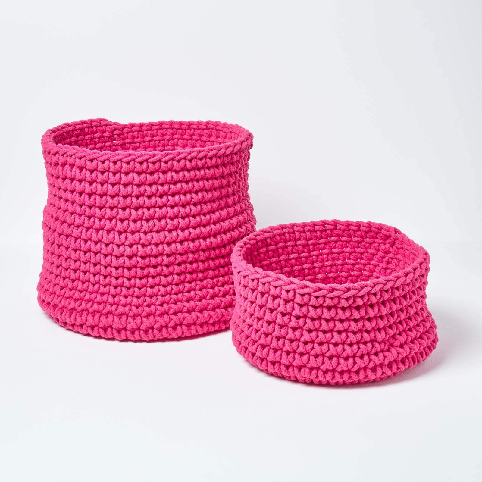 HOMESCAPES gestrickter Aufbewahrungskorb in pink, runder Strickkorb/Stoffkorb 42 x 37 cmaus 100% Baumwolle mit Grobstick-Optik