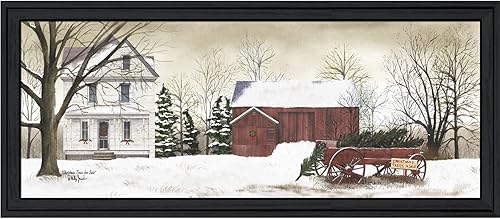 TrendyDecor4U "Árboles de Navidad a la venta por Billy Jacobs, arte de pared impreso, póster enmarcado listo para colgar, marco negro, multi14