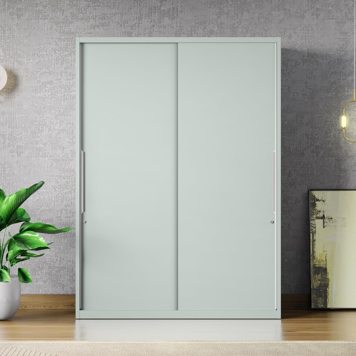 Interio by Godrej Slide N Store XL Plus 2-Door Steel Wardrobe (Matte Sky Gray), 1-Year Warranty, 2 Drawers-image-32