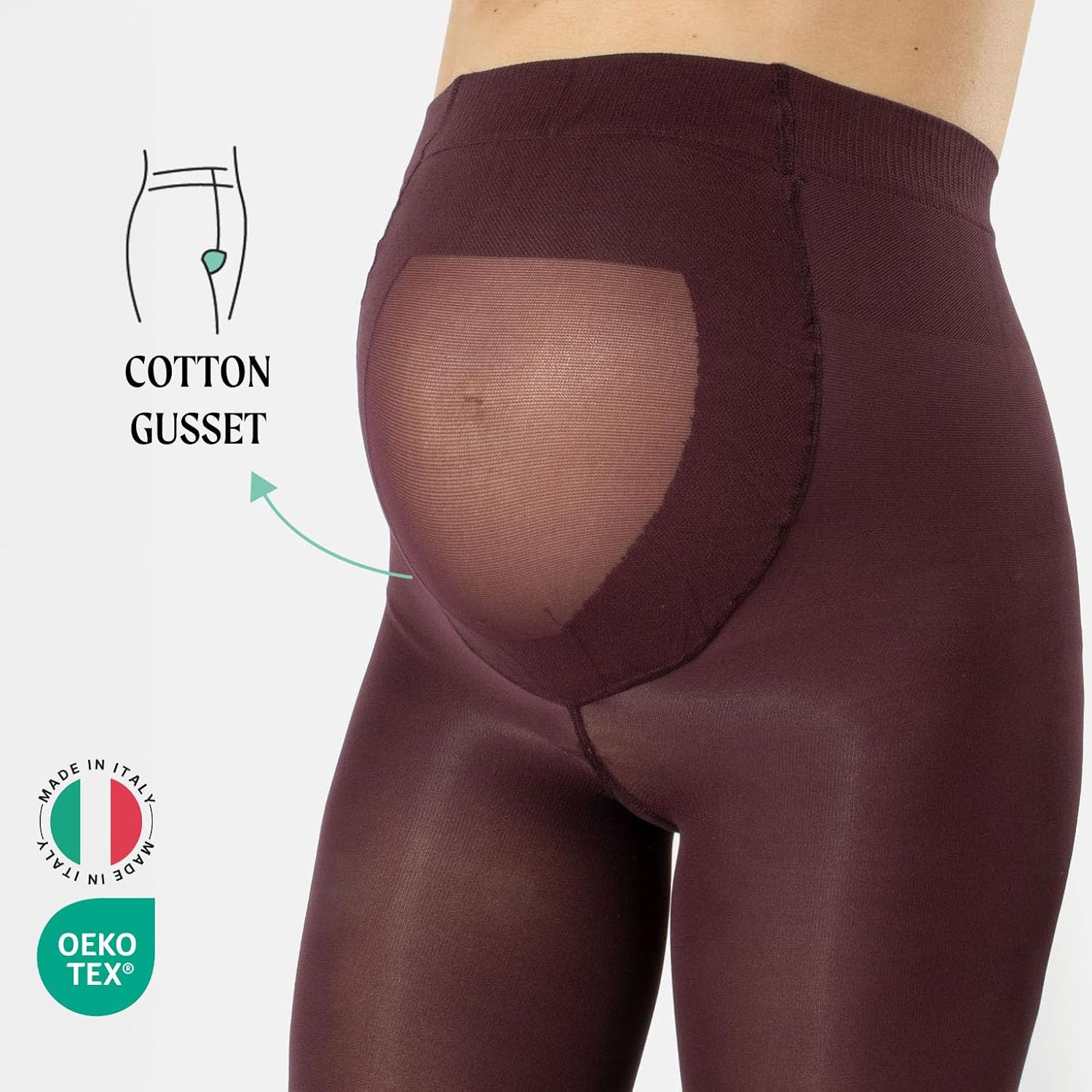 CALZITALY - Opaque Maternity Pantyhose - Pregnancy Tights for Women - 100 DEN Italian Hosiery (L, Wine)