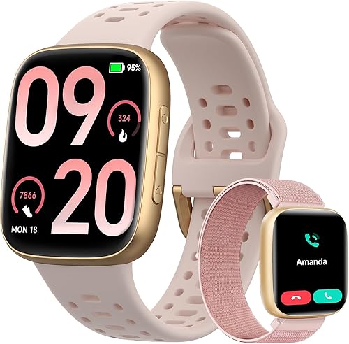 Smart Watches for Women Android iPhone (2 Bands), 1.85" AMOLED Screen Smartwatch Fitness Tracker 3ATM Waterproof with Bluetooth Calls, AI Control,
