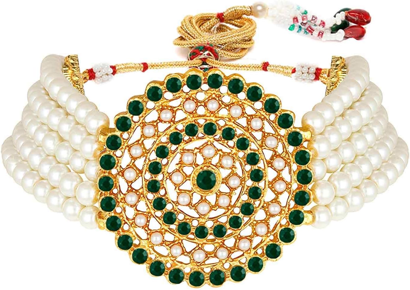 Aheli Pearl Diamond Choker Necklace & Round Earrings Gift for Women Indian Traditional Bollywood Fashion Bharatanatyam jewellery set