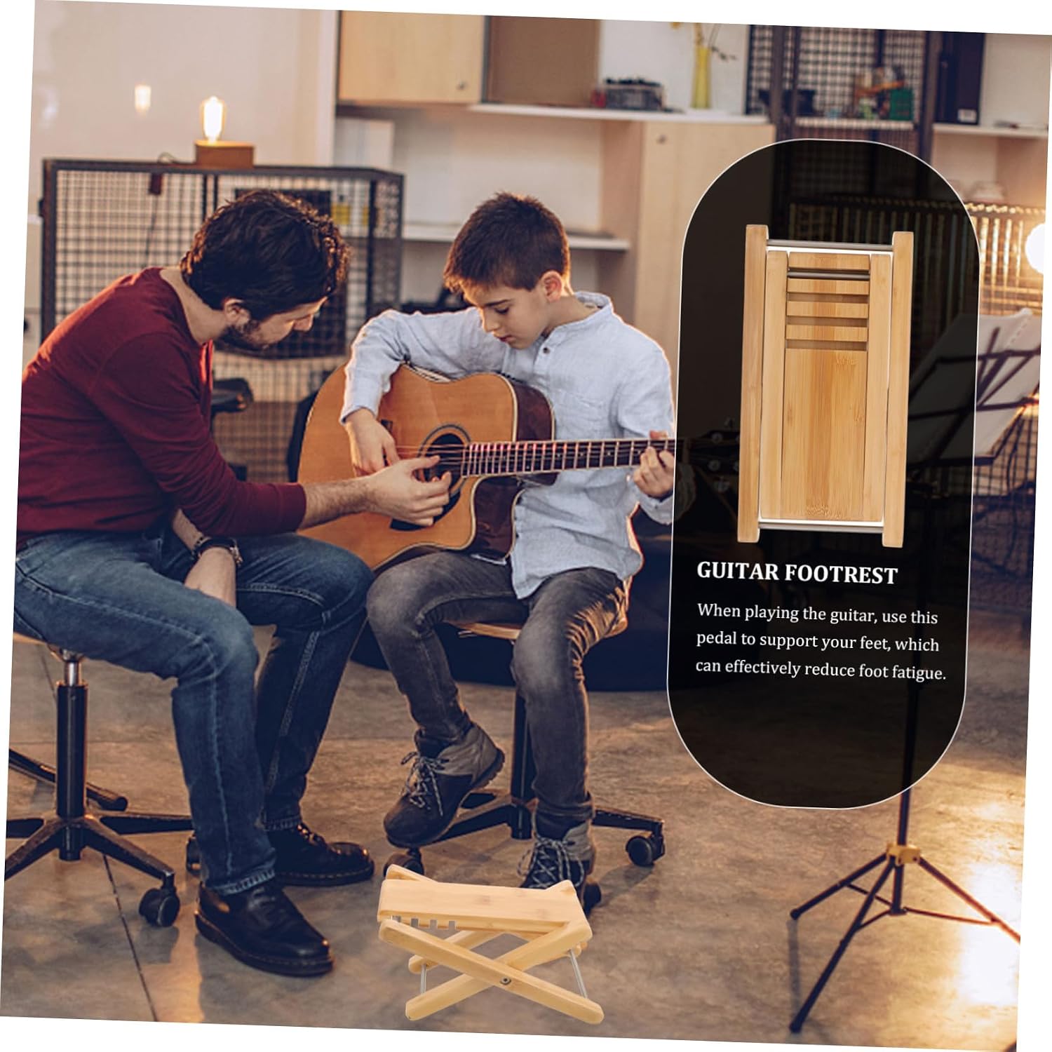 Heavy Duty Guitar Foot Rest Stool Height Adjustable Wooden Footstool Musician Accessory Classic Design