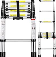 Vista 1 de Escalera telescópica de 8.5 pies, escalera extensible de aluminio con 2 reemplazos de cubierta de goma antideslizante, capacidad de carga de 330