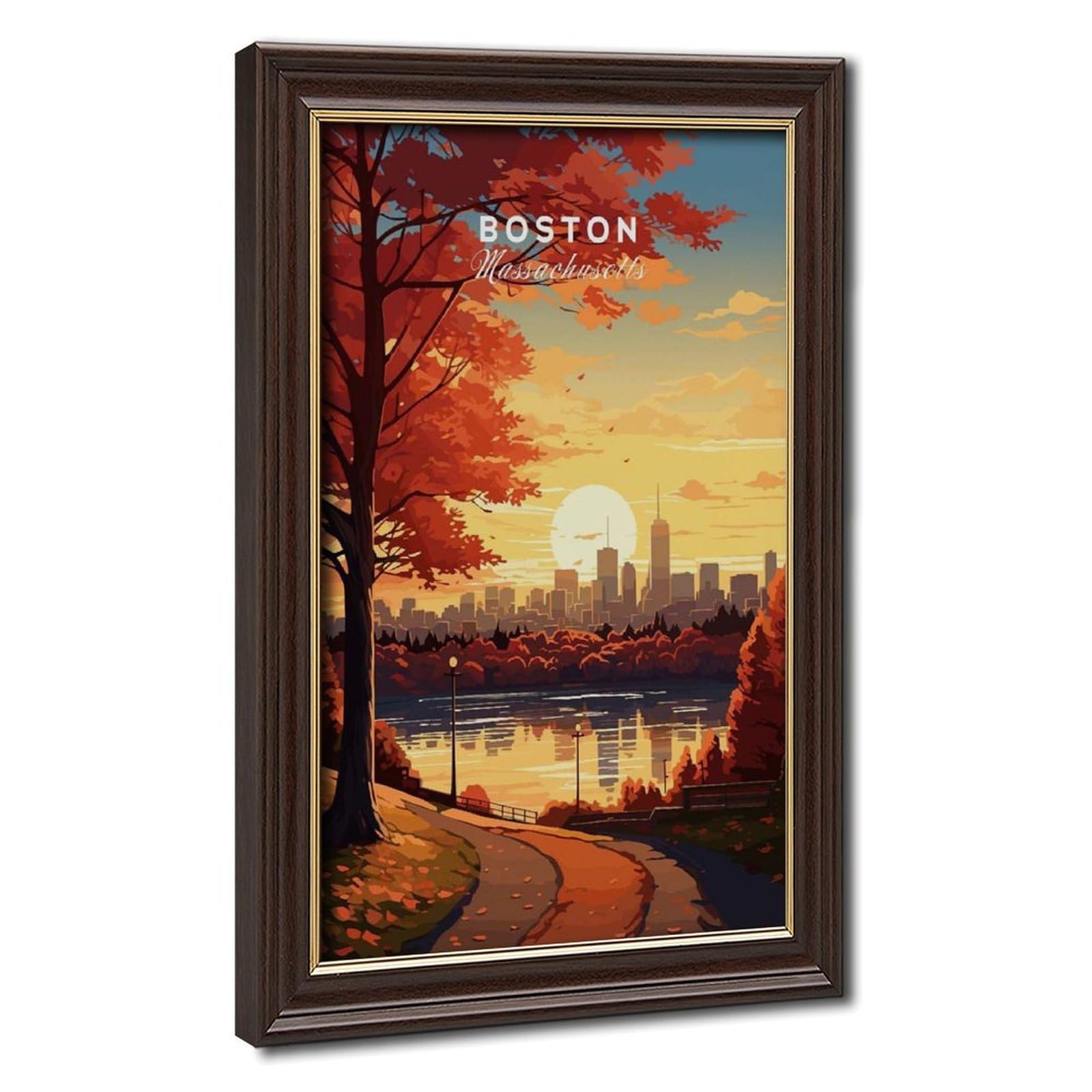 Bareronor Mokume Gane Frame-Style Boston Skyline Travel Poster Canvas Poster For Office Decor Gift